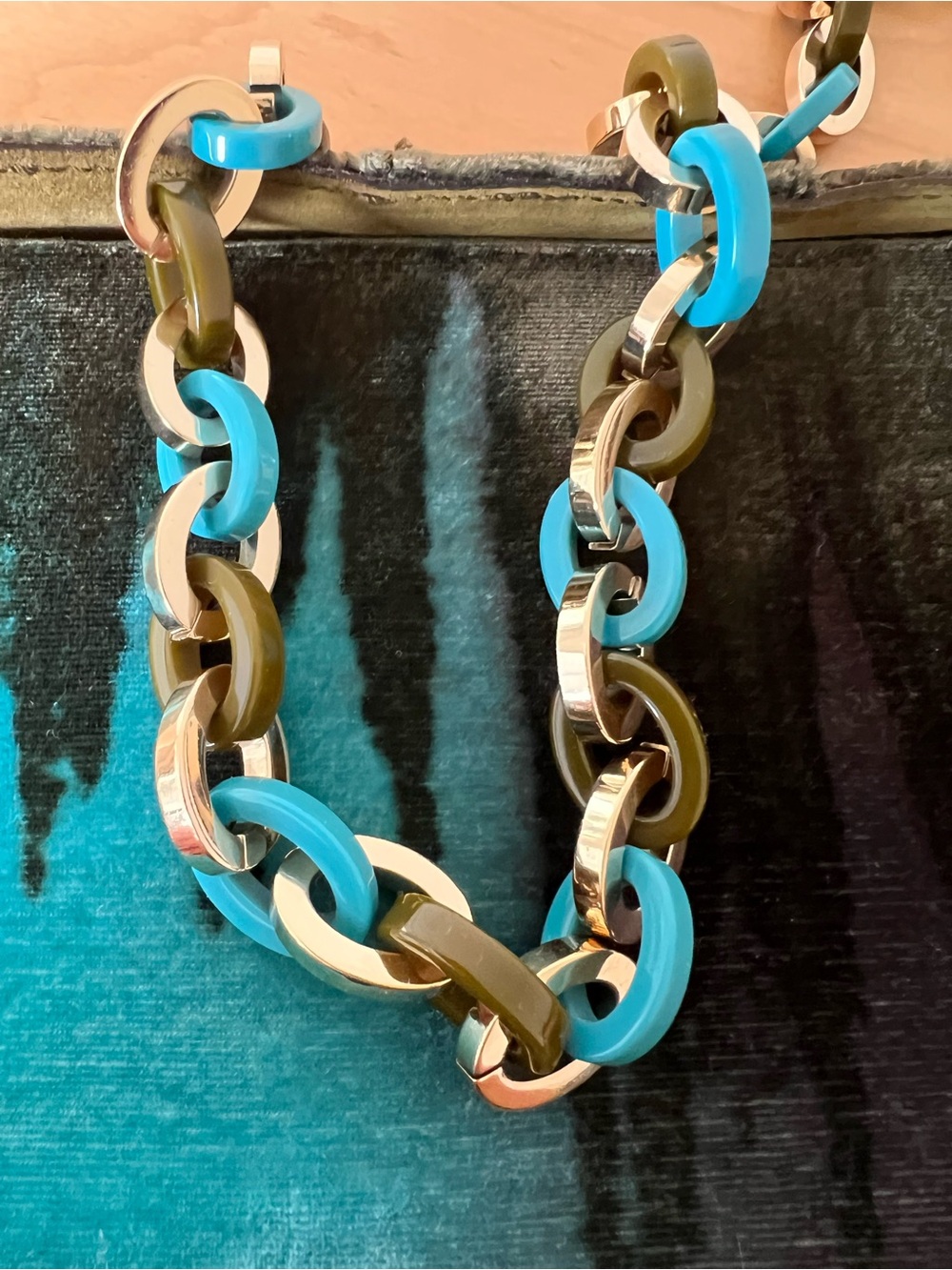 Salvatore Ferragamo Black and Teal Velvet Chain Shoulder Bag - Picture 4 of 8